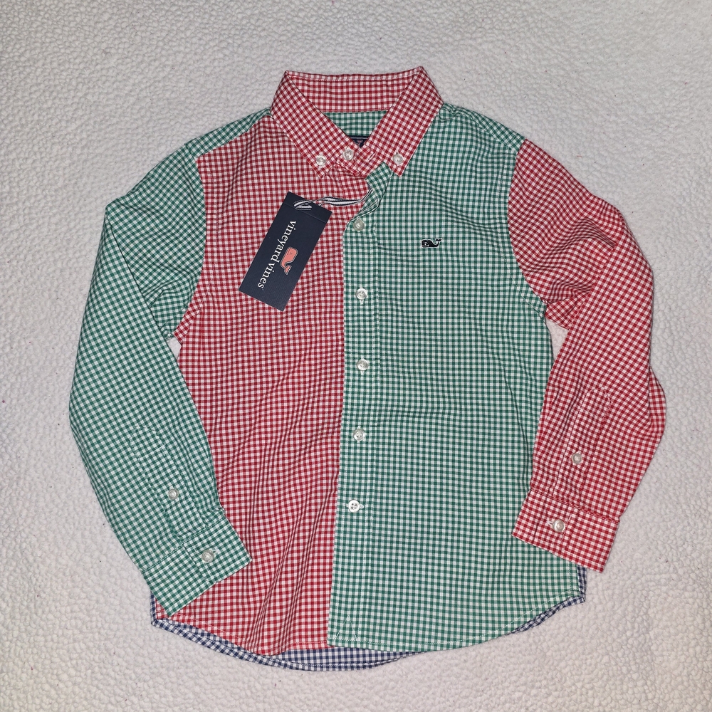 Vineyard Vines Red and Green Kids Button Down Shirt